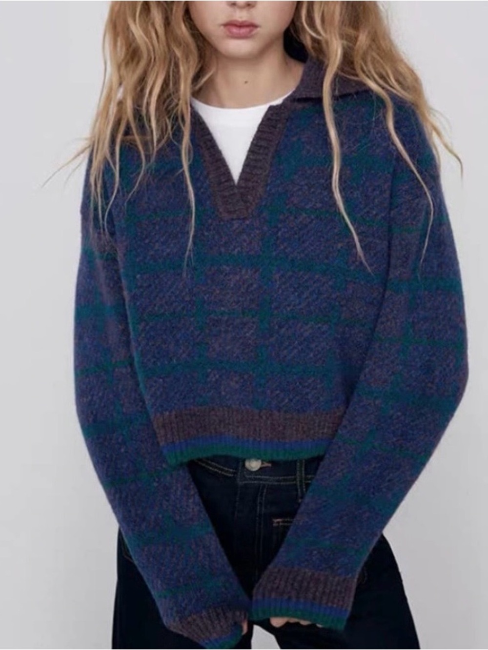 Zara Plaid Knit Sweater | Large